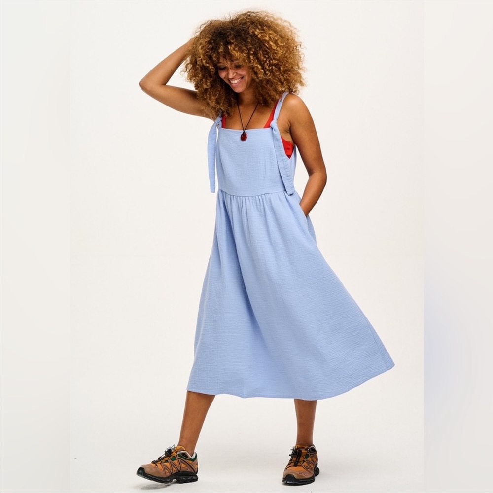 NWT  Lucy & Yak Faye Midi Cotton Gauze Dress Blue Size UK8 US4